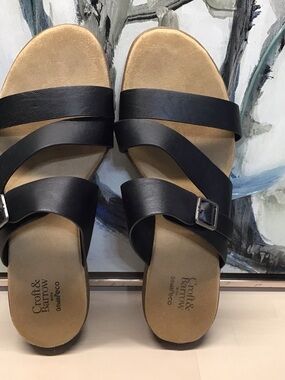 croft & barrow Black Triple-Strap Slip-On Comfort Sandals orthopedic 9.5